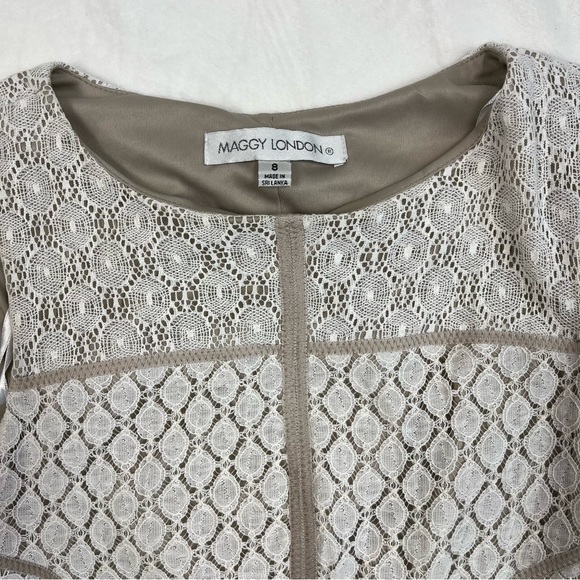 Maggy London Ivory Lace and Tan Bodycon Dress size 8 - Picture 2 of 7